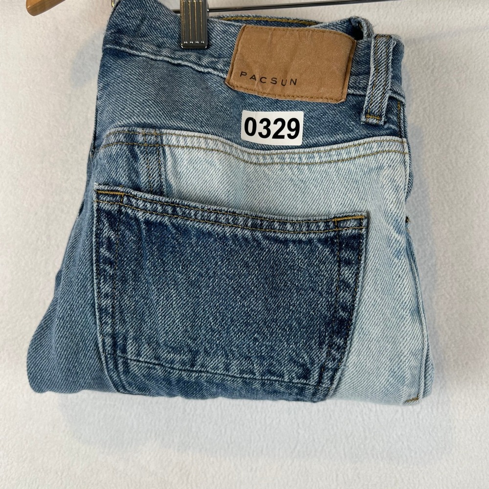 Pacsun Slim Taper Mens Jeans 28x30 RUN‎ SMALL Colorblock Denim 90s Patchwork - Picture 12 of 12